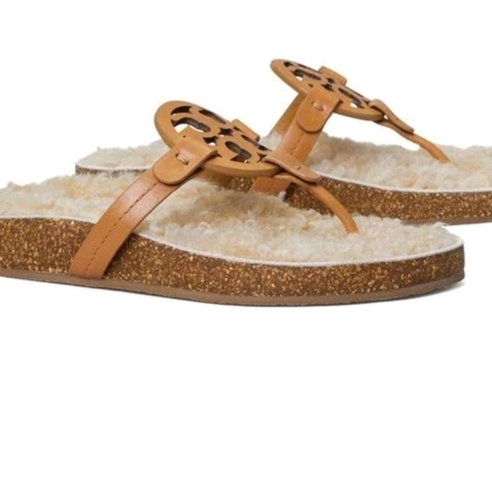 Tory Burch Miller Cloud  Shearling Leather Sandals Thongs Flip Flops 8.5, NIB! - Picture 4 of 6